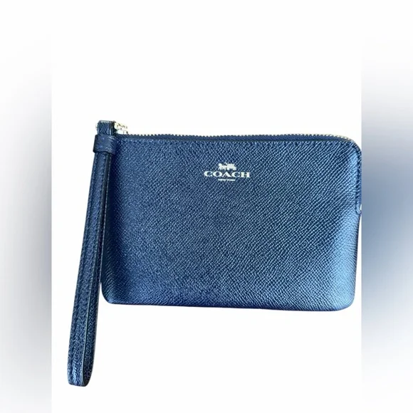 Coach Midnight Blue Corner Zip Crossgrain Leather Wristlet NWOT - Picture 3 of 12